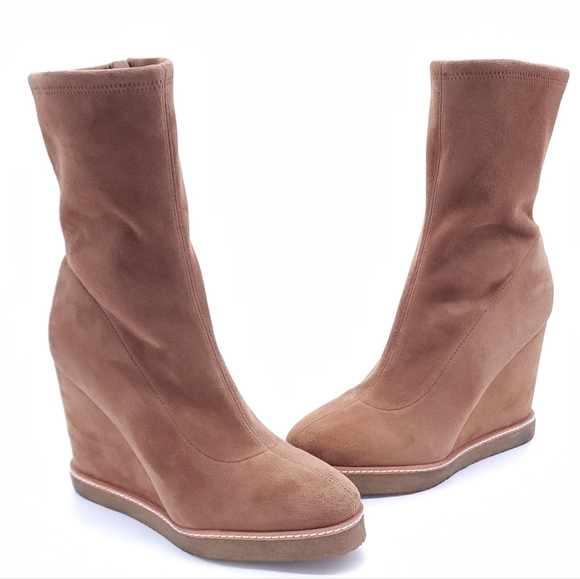 $495 Veronica Beard ARLO Brown Hazelwood Suede Wedge Boots Size 10